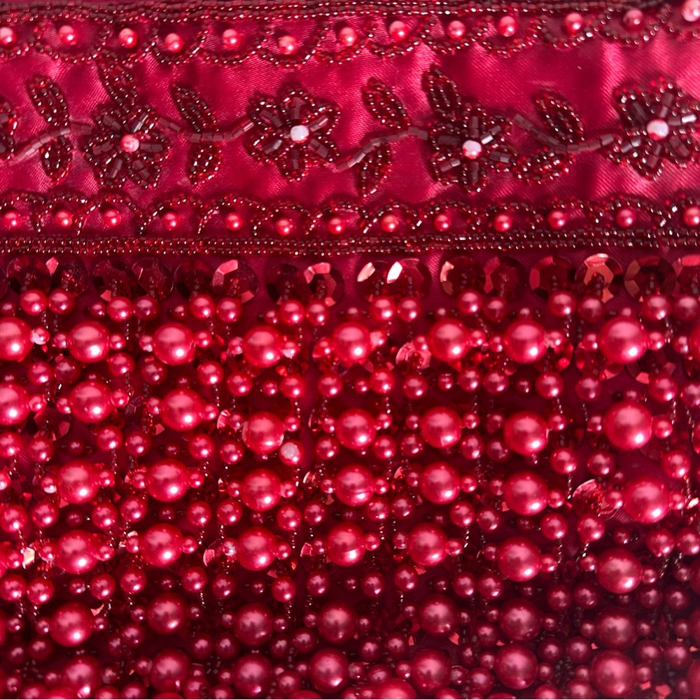 Vintage Red Beaded Evening Bag | Beaded Fringe Statement Purse - Picture 6 of 16